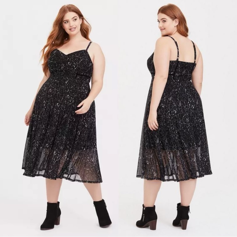 Torrid Dark Grey Leopard Mesh Midi Dress Sleeveless V-Neck Fairygoth Size 1X